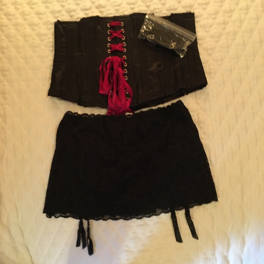 Black Training Corset Size 36 with Garter & Hose
